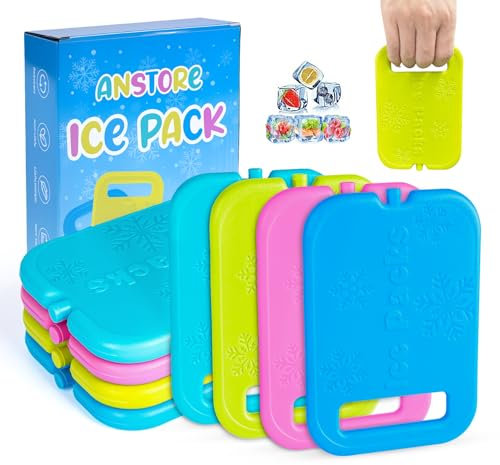 Anstore 8 Stück Kühlakkus Bunt, 200ml Kühlakku für Lunch Tragegriff & Extra Dünn & Lange Kühlleistung, 16x11x1.5cm Ice Packs Kühlelemente für Kühltasche oder Kühlbox, Rosa, Dunkelblau, Blau, Grasgrün