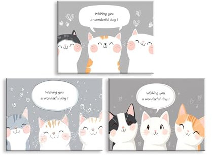PIY PAINTING Stampa Di Tele Di Animali, Immagine Su Tela Di Un Simpatico Gattino, Vi Auguriamo Una Splendida Giornata, Arte Su Tela Per Il Soggiorno Ufficio Sala Riunioni Corridoio, 40x30 cm 3 Pezzi