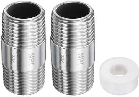sourcing map Stainless Steel Nipple Pipe Fitting 1/2 NPT x 1/2 NPT Male Threaded 1.65 Length Nipple Cast Pipe for Connecting Extending Beer Machine Bathroom Gas Air Plumbing
