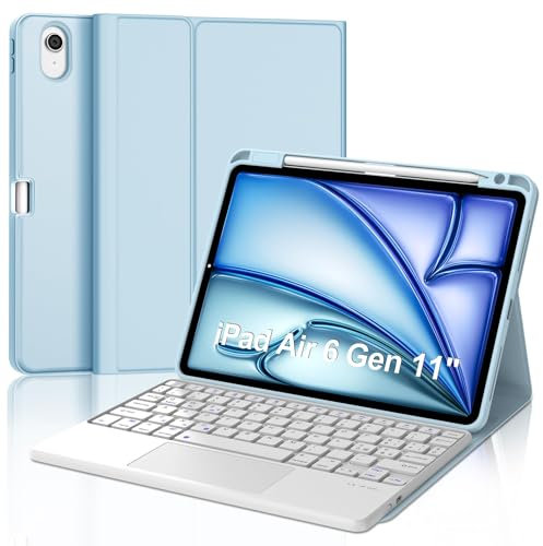 Tastiera per iPad Air 11 M3 2025/M2 2024 con Touchpad, Bluetooth Rimovibile Custodia con Tastiera per iPad Air 6 Generazione 11 Pollici 2025/2024, Keyboard Italiano con Supporto Pencil, Azzurro