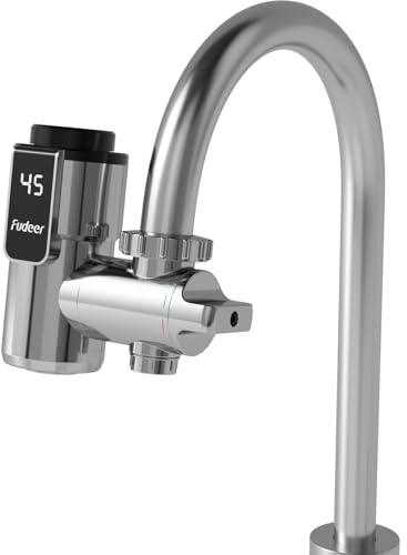 Fudeer kompakter Durchlauferhitzer 25–45℃ 230V silber,kompatibel mit gängigen Wasserhähnen