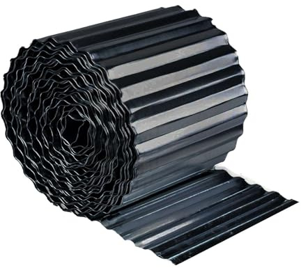 Corrugated Metal Garden Edging, Wave Roll, Landscape Edging Border for Lawn, Flower Bed, Garden Fence, Paver Edging, Power Coated Black Finish, 16cm (6 inch) High 12 Metre (40 ft) Long