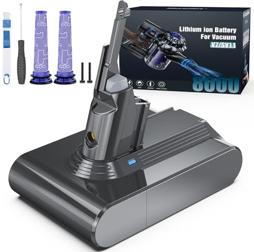 8000mAh V7 Akku, Ersatzakku für Dyson V7 SV11 Animal Motorhead Pro Trigger Fluffy Matress Car+Boat Staubsauger mit 2 Filtern