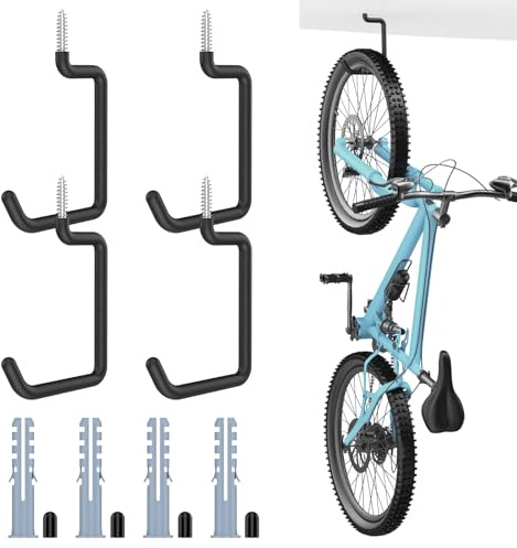 Housolution Ganci per Bici a Vite, 8 Pollici per Parete e Soffitto, 4Pcs | Capacità di Carico 75 LBS con Rivestimento Antiscivolo, Ganci per Garage per Biciclette, Sedia Pieghevole, Scala