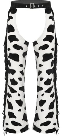 Loodgao Mens Flannel Cowboy Chaps Cow Spot Print Hollow Out Open Crotch Pants Halloween Fancy Dress