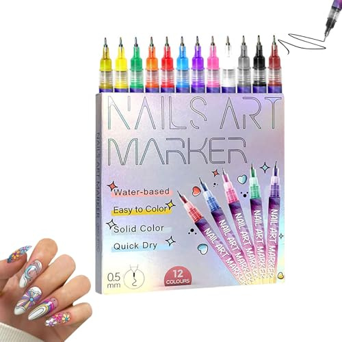 12 Farben 3D Nagellack Stift Set, Nail Art Markert, DIY Linie Nagelkunst Graffiti, Nagelspitze Nail Art Beauty Schmücken Maniküre Werkzeuge, Nagellackstifte Nageldesign für Weihnachten (1-12pc)