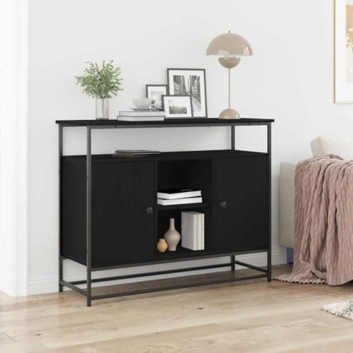 THOYTOUI Sideboard mit klaren Linien und Smarter Aufbewahrung, modernes Holzwerkstoff Sideboard Schwarz Finish, für Esszimmer und Wohnzimmer, 100 x 35 x 80 cm