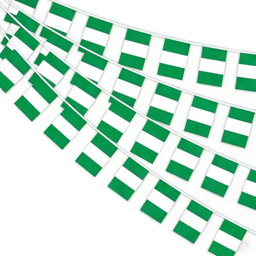 AhfuLife Nigeria Wimpelkette mit 30 Klein Stück Nigerianisch Flaggen, 2 Stück Beidseitig Rechteck Stoff Nigeria Wimpel Fahne für African Cup WM 2026 Fußballspiel Restaurant Bar Zaun Deko