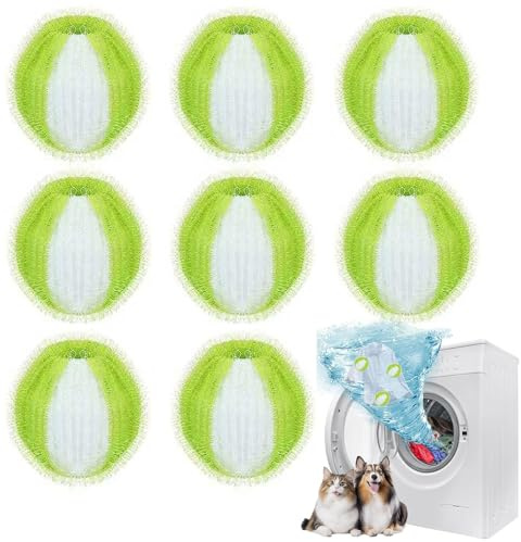 Anti Poil Machine à Laver, 8 Pièces Attrape Poils Machine a Laver, Boule Anti Poils Machine a Laver, Enleve Poil Animaux Réutilisable, Balle de Lavage pour Vêtements et la Literie (Vert Clair)