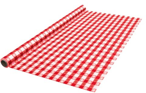 Party Essentials Printed Plastic Banquet Table Roll Available in 27 Colors, 40 x 100', Red Gingham