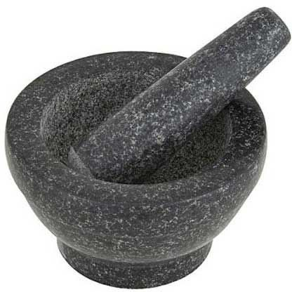 Natural Honed Pollished Granite Pestle Mortar Set Food Flavour Fresh Spice Herb Crusher Grinder Grinding Paste Grey