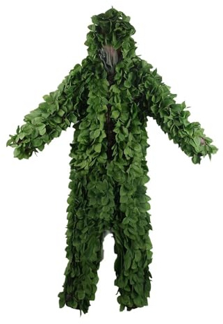 HYOUT Hooded Ghillie Suit Camo Suit Woodland and Forest Design Army Sniper Military 3D Green Leaf Clothing for Jungle Hunting Shooting Airsoft Wildlife Party