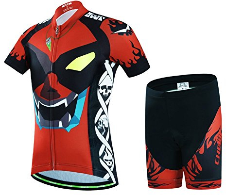 Baotung Kinder Radtrikot Set Fahrrad Trikot Kurzarm + Radhose mit Sitzpolster, Augen, Gr.122/128 (Tag L)