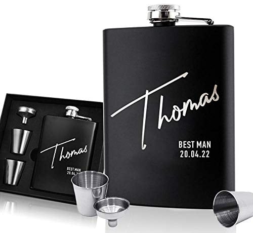 EDSG Personalised Hip Flask | Engraved Stainless Steel Whisky Flask 6oz Pocket Flask | Custom Gift for Best Man Groomsman Father Wedding Birthday Christmas | Hand Finished in UK (Name)