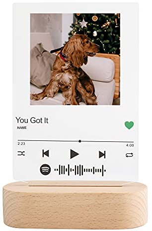 Jinlinjew Tableau de musique d'art en verre Spotify personnalisé veilleuse personnalisée Photo et album de chansons couverture lampe de Table Plaque de musique personnalisée