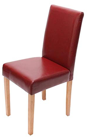 Mendler Esszimmerstuhl Littau, Küchenstuhl Stuhl, Leder - rot, helle Beine