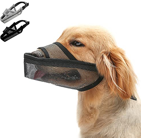 LUCKYPAW Maulkorb für Hunde, gegen Beißen, Bellen und Kauen, für kleine, mittelgroße und große Hunde, trinkbarer Maulkorb mit atmungsaktivem Netz und verstellbarem Gurt