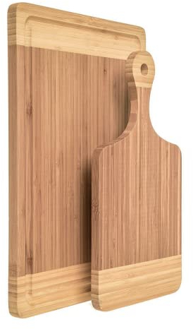 MantraRaj Combo (38x25cm) Bamboo,(20x35cm) Paddle Pizza Wooden Chopping Board Multi-Purpose Bamboo Cutting Board with Juice Groove for Carving Meat, Vegetables, Cheese and Bread for Any Kitchen