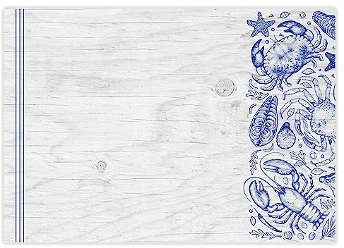 100 Tischunterlagen mit Maritim-Motiv I DIN A3 eckig I Strand I Meerestiere I Fische I Platz-Set aus Papier I trendiges Design I Einweg Tischset I blau und weiß I Gastronomie und Haushalt I dv1028