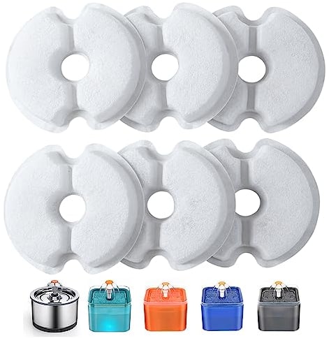 Yiupea Wasserbrunnen Filter 6 Stück, Trinkbrunnenfilter für 2 L & 2,5 L / 67oz & 84oz Katzenblüten-Trinkbrunnen, Baumwoll-Aktivkohle & Harz Katzenbrunnenfilter mit dreifacher Filtration