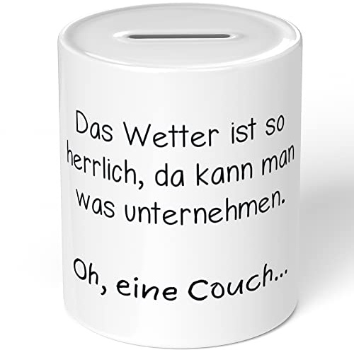 JUNIWORDS Spardose Sparbüchse, Das Wetter ist so herrlich, da kann man was unternehmen. Oh, eine Couch (1007793)