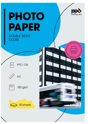 PPD 50 Blatt Inkjet Fotopapier A3 Beidseitig Bedruckbar Glänzend/Glänzend 180g PPD-106