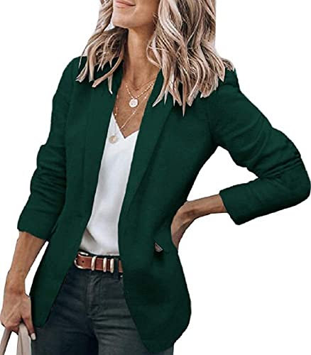 Cicy Bell Giacche da Abito Blazer da Donna Blazer Casual da Donna Giacche da Lavoro a Maniche Lunghe Aperte sul Davanti Verde Scuro XS
