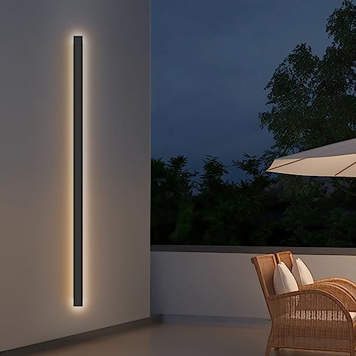 Klighten LED Lange Wandleuchten Außen/Innen, Schwarz Außenlampe, 3000K Außenwandleuchten, IP65 Außenleuchte, Aussenlampe Eisen Acryl, Wandlampe für Gärten Terrassen, Warmes Licht, 45W/150cm