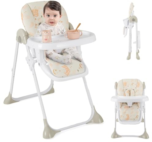 COSTWAY 6 in 1 Babyhochstuhl umwandelbar, klappbarer Hochstuhl höhenverstellbar mit Liegefunktionen, Doppeltablett, neigbarer Rückenlehne & Fußstütze, Babystuhl Kombihochstuhl mit Rollen (Beige)