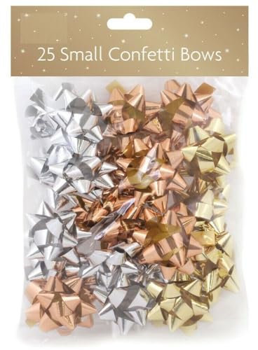Simply Products Gift Wrapping Bows, Small Christmas Metallic Gift Bows (Rose Gold, Silver & Gold)