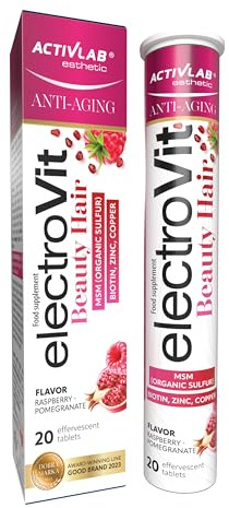 Activlab Pharma Elektrolyte - Brausetabletten mit MSM Biotin Zink Kupfer - Hydratation bei brüchigem Haar - 20 Tabletten Himbeere Granatapfel ElectroVit Beauty Hair