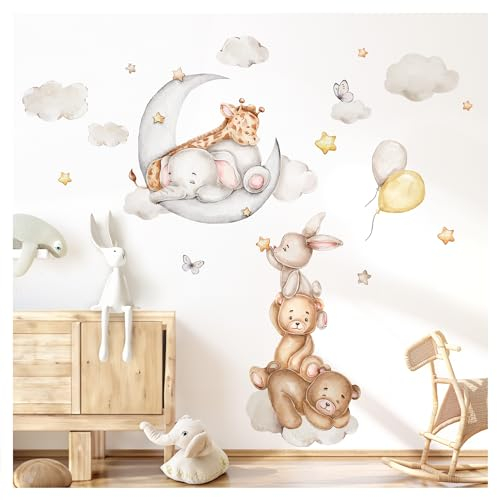 Little Deco Wandtattoo Mond Tiere Wandsticker Kinderzimmer Luftballon Bär Boho Wandaufkleber Elefant Hase Babyzimmer Schlafzimmer Wanddeko DL5017-03