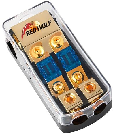 RED WOLF ANL Fuse 60A, 0/2/4 Gauge in 4/8 Gauge Out Copper Fuse Distribution Block for Car Boat Trolling Motor Marine Audio Amplifier Stereo Video System 12V (2 Way)