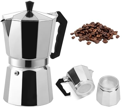 Stovetop Coffee Maker, 6 Cup 10 Oz Aluminium Italian Espresso Maker, Moka Coffee Pot for Classic Espresso with Heart Patterns, Espresso Cup Moka Pot Espresso Coffee Maker Brewer Percolator-Silver