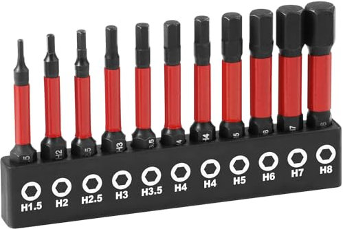 Flintronic Punte per Cacciavite Esagonale Magnetiche, 11Pezzi Inserti per Avvitatore, 1/4 Punte per Avvitatore da 50mm, Hex Allen Power Bit Set in Acciaio S2, H1,5/2/2,5/3/3,5/4/5/6/7/8