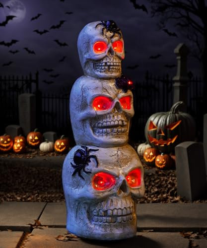 Yeomoo Totenkopf mit Solar für Halloween Outdoor Innen - Horror Schädel Cobwebs Skull Figuren mit Solar Lichterkette - Geschenke für Frauen Männer Halloween Garten Party Tisch Deko Weiß