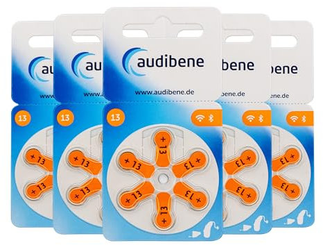 audibene Hörgerätebatterien Typ 13 orange, Batterien für Hörgeräte 30 Stück Vorratspack, Made in Germany, inkl. GRATIS Reinigungstuch, Wireless Approved, quecksilberfrei