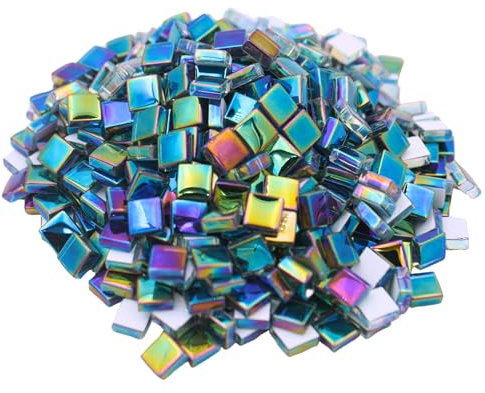Yuvori 0,5 kg quadratische Kristallmosaikfliesen 1 cm DIY für Badezimmer, Wohnzimmer, Küche, Balkon (irisierender Regenbogen)