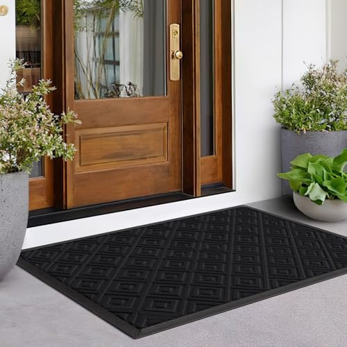 LEKEEPGO Fußmatte Innen und Außen 60x90cm, rutschfeste Fußmatte Outdoor, Fussmatte Aussen Gummi, Schmutzfangmatte Waschbar, Fussmatten Haustür, Fußabtreter Außen Drainage, Schwarz