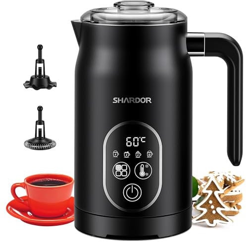 SHARDOR Electric Milk Frother and Steamer, 4-in-1 Functions with Temperature Control, Hot and Cold Foam Maker with 2 Whisks for Hot Chocolate Milk, Cappuccinos, Latte, Macchiato, Black