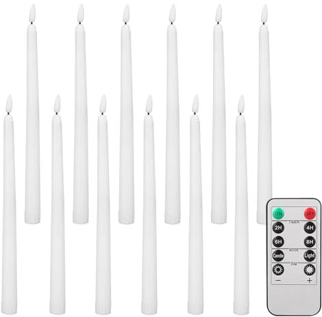 wiipara 12 Stk. Flackernde LED Stabkerzen mit Timerfunktion, Flammenlose LED Kerzen Batteriebetriebene Kerze mit Fernbedienung für Halloween Weihnachten Hochzeit Party Deko (2 x 28,5 cm, Weiß)