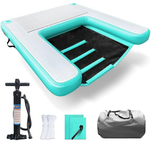 Inflatable Large Dog Water Ramp Float Floating Ramp-Swimming Pets Up to 200 Pounds Large Dogs-Inflatable Stairs for Boats, Docks, with Pump/Rope/Repair Kit - PVC Anti-Slip Fabric