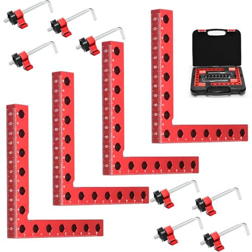 90 Grad Positionierwinkel - 4 Stück 140mm/5,5 Zoll Winkel Klemme aus Aluminium Multifunktional Rechtwinklige Klemmen Winkelspanner für Zimmermannswerkzeug für Heimwerken, Handwerk(Rot)