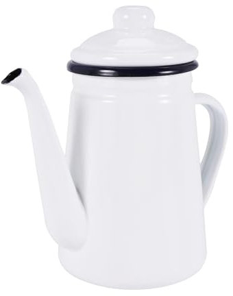 Cafetera esmaltada de 1,1 L, hervidor de agua para estufa de gas y cocina de inducción, jarra de leche y tetera, elegante diseño blanco