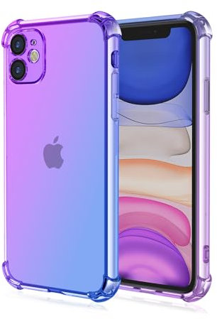 Draamvol for iPhone 11 Phone Case, Ultra Slim Soft TPU Shockproof Clear Two Color Gradient Air-cushioned Protection Non-Yellowing Phone Cover, Purple & Blue