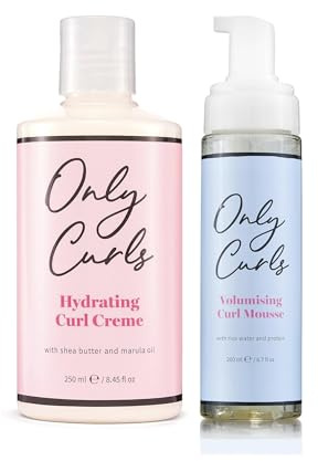 Only Curls Curl Creme and Curl Mousse Bundle 250ml and 200ml | Leave-in cream and protein-rich styling foam duo for hydration, volume, soft definition and weightless hold