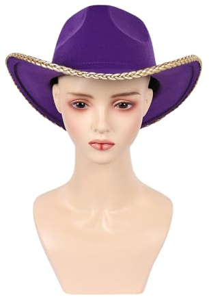 Waslary Nico Robin Disfraz Accesorios Lila Sombrero de Vaquero con Cordón Dorado Mujer Hombre Anime Cosplay Sombrero Occidental para Carnaval Fiesta