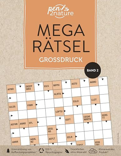 Mega-Rätsel Großdruck - Band 2 | Bunter Rätselmix in Großschrift: Nachhaltiger Rätselspaß in großer Schrift auf umweltfreundlichem Recyclingpapier (pen2nature books)