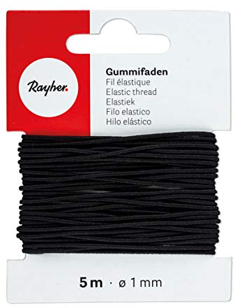 Rayher 8908901 Gummifaden, 1 mm ø, Karte 5 m, schwarz, elastische Gummischnur zum Nähen von Behelfsmasken, für Armbänder usw.