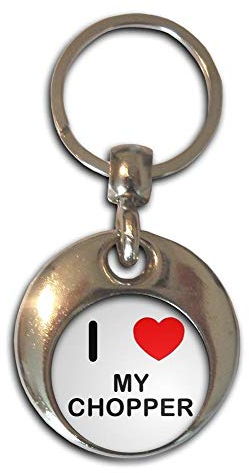 I Love Heart My Chopper - Chrome Round Double Sided Key Ring